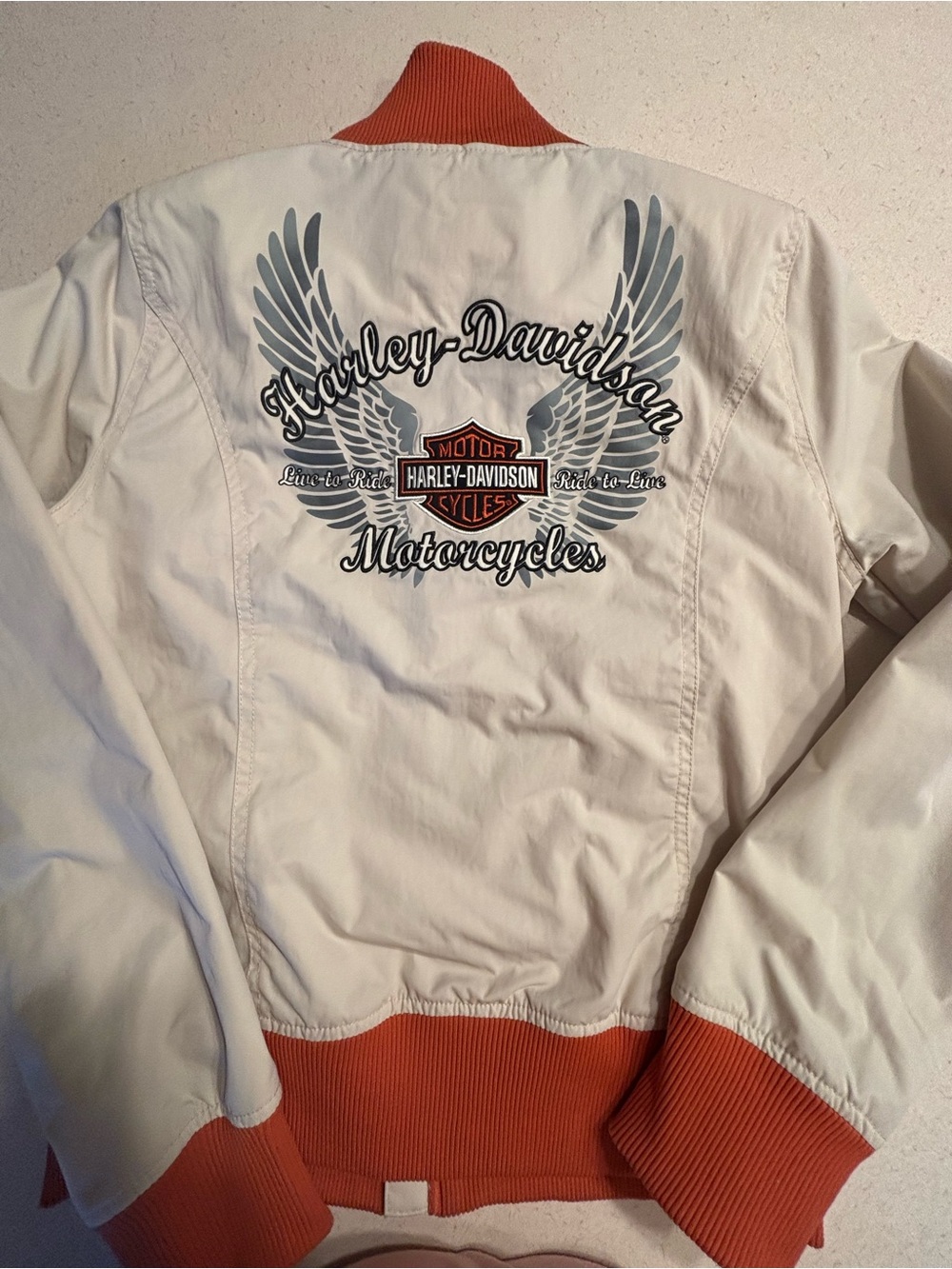 Harley-Davidson woman’s  Cream and Orange Bomber Jacket
